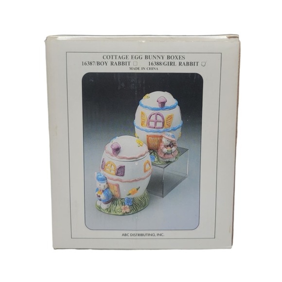 Vintage Ceramic Easter Cottage Egg Container Candy Holder Girl Bunny Rabbit Box - Picture 9 of 9